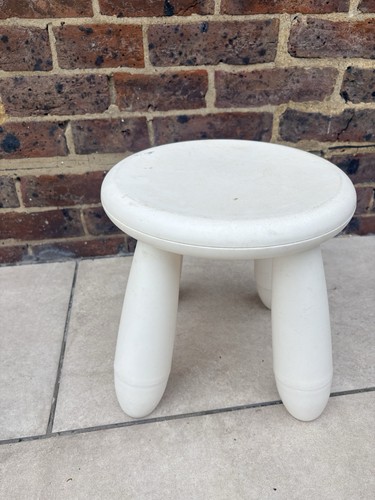 White plastic round stool - white,