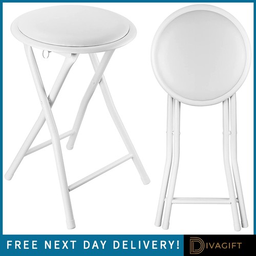 White folding stool round - white,