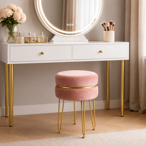 Pink velvet vanity stool - pink,